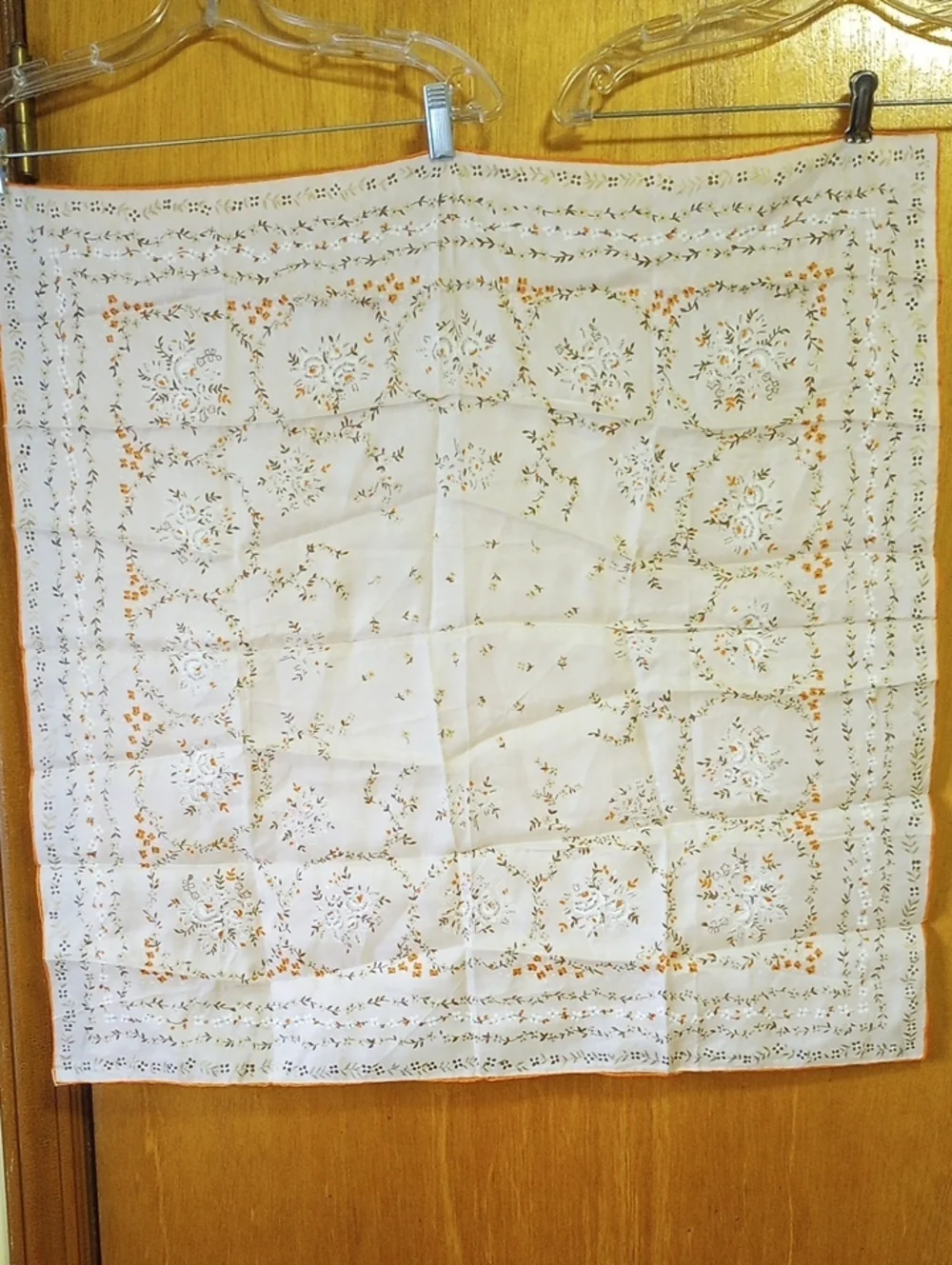 LIKE NEW Classic Floral Silk & Rayon Vintage Scarf. Cream Orange Green White